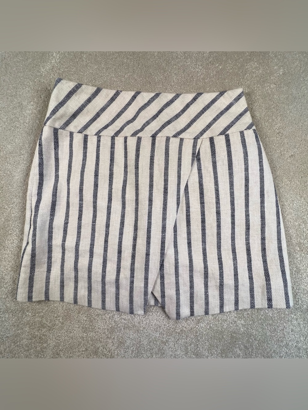 J Crew Linen Mini Skirt Wrap Striped Casual Lined Cream Blue Women's 2P